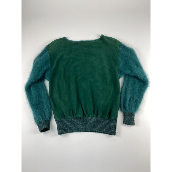 VTG Susan Sandhaus Green Leather Mohair Sweater Womens Medium Avant Garde Funky - Picture 5 of 11